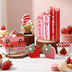 Vercraft 11 Pcs Strawberry Table Decorations Set Strawberry Tiered Tray Decor Spring Summer Wooden Top Farmhouse Rustic Wooden Coffee Table Centerpieces for Home Kitchen Office Decorations - style: Strawberry