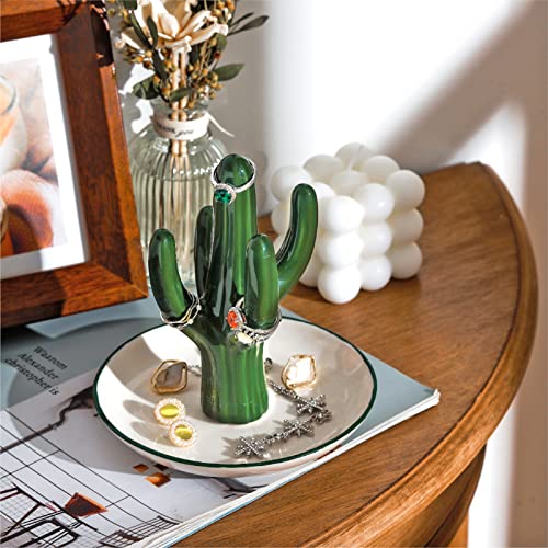 PUDDING CABIN Cactus Ring Holder Green Jewelry Dish for Rings Earrings Bracelets Necklace Organizer, Cactus Gift for Women Birthday Wedding Graduation Christmas Valentines, Room Decor Aesthetic - style: Tall Cactus