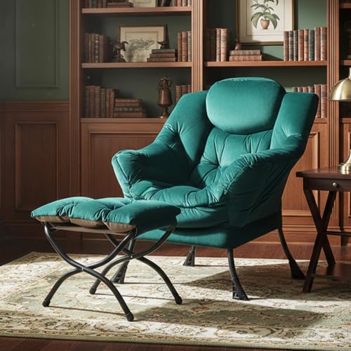 Tiita Lazy Chair with Ottoman, Green Modern Large Accent Chair, Comfy Leisure Sofa Armchair with Ottoman, Reading Chair with Footrest for Bedroom, Living Room, Dorm Rooms, Green - color: Peach Skin Green
