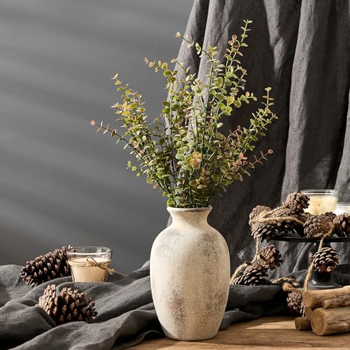 PORCER Ceramic Rustic Flower Vase, 8.27 Inch Vintage Pottery Home Decor, Antique Farmhouse Terracotta Vase for Living Room, Table, Shelf, Mantel Decoration, Farmhouse - Natural Brown - color: Natural Brown- 8.27"