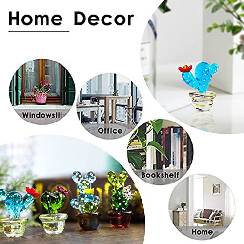 H&D HYALINE & DORA 4pcs Mini Glass Blown Cute Cactus Art Blown Handmade Glass Figurines Collectibles Home Table Decoration Simulation Plants - color: Colorful