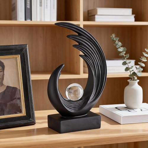 Modern Abstract Art Sculptures, Gold Entryway Table Accents, Black Shelf Decor Accents, Abstract Art Resin Sculpture for Dining Room, Office & Coffee Table – Centerpiece Fireplace Decor (Black) - color: Black