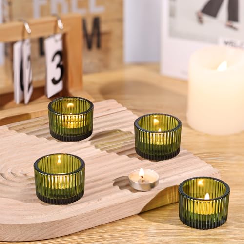 Lanttu Green Tealight Candle Holder Set of 12, Small Votive Candle Holders for Table Centerpiece,Glass Tea Light Candles Holder for Party&Home,Wedding Decor(2''Dia*1.4''H) - color: Green