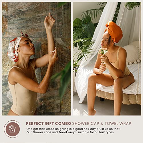 Shower Cap for Women, Luxury, Fashionable, Reusable, Waterproof Turban Shower Cap for Long Hair SMPL OBJECTS (Shapes of beige)