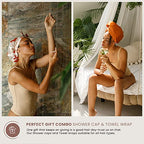 Shower Cap for Women, Luxury, Fashionable, Reusable, Waterproof Turban Shower Cap for Long Hair SMPL OBJECTS (Shapes of beige)