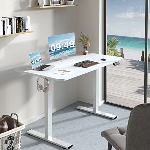 Furmax Electric Height Adjustable Standing Desk Large 48 x 24 Inches Sit Stand up Desk Home Office Computer Desk Memory Preset with T-Shaped Metal Bracket, White - color: White, size: 48 Inch
