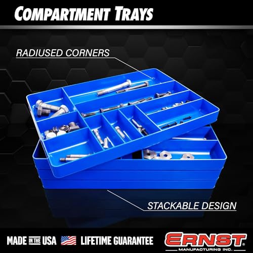 Ernst Manufacturing 10 Compartment Drawer Organizer: Heavy Duty Stackable Tray for Automotive Garage Tool Organization - Low-Profile Toolbox Storage - Nuts and Bolts, Tools, Parts, Easy to Clean - Red - color: Red, size: 10-Compartments