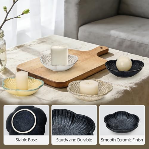 Koythin Ceramic Candlestick Holder for Pillar Candles, Floral Shape Candle Stand & Dish Bowl for Candlesticks, Incense, Decorative Ceramic Plate Tray for Table Centerpiece and Home Decor (Black) - color: Black
