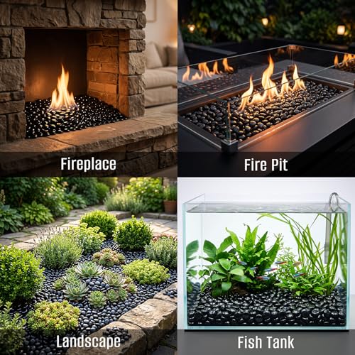 Mr. Fireglass 10 Pound Fire Glass Beads, 1/2" Reflective Round Fire Glass Drops for Fireplace Fire Pit & Lanscaping, High Luster Onyx Black - color: Onyx Black, size: 1/2 inch, 10 Pounds