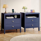 Huuger Blue Nightstand Set of 2, Night Stand with Charger Station, Bedside Table with 2 Drawers, Bed Side Tables for Bedroom, Modern Nightstands, Metal Knobs, Painted Surface - color: Blue