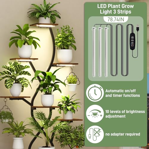 63" Plant Stand Indoor with Grow Lights 10 Tier Indoor Plant Shelf X Shape Plant Shelf for Indoor Plant Multiple Metal Corner Plant Stand Plant Holder Plant Rack Indoor - color: Monochromatic, size: Width-31 in