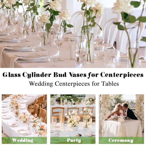 20 Pcs Glass Cylinder Bud Vases for Centerpieces, H: 7.15" x D: 1.85", Birthday Party Wedding Centerpiece Table Decorations, Home Decor, Small Cylinder Living Bud Vases in Bulk for Flowers - size: 7.1*1.8*1.8inch