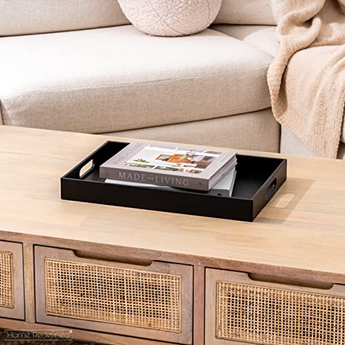 Home Redefined Beautiful Modern Elegant 17.5"x12" Rectangle Classic Black Faux Leather Decorative Tray Ottoman Coffee Table Perfume Living Room Kitchen Serving Tray with Handles for All Occasion's - color: Black Leather