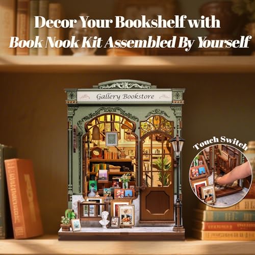 Fsolis Book Nook Kit – Booknook 3D Wooden Puzzles for Adults DIY Miniature Kit Tiny House Gifts for Book Lovers Women（Gallery Bookstore） - style: Gallery Bookstore