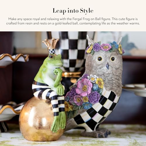 MACKENZIE-CHILDS Fergal Frog on Ball, Cute Frog Statue, Unique Frog Decoration for Bathroom or Living Room