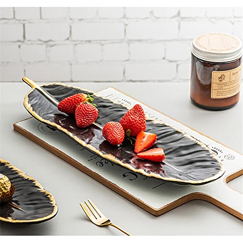 Creative Luxury Feather Storage Tray Ceramic Fruit Cake Dessert Tableware Dish Organizer Jewelry Decorative Serving Tray Set (14''/37cm, Green) - color: Green, size: 14''/37cm
