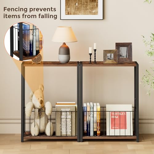 Homleke Narrow Side Table with Magazine Holder, Skinny End Table Perfect for Small Spaces, Space-Saving Design for Living Room, Bedroom, or Office, 7.1" D x 16.9" W x 23.6" H, Rustic Brown - color: Rustic Brown - Standard