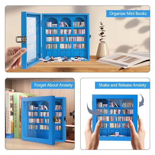 Anxiety Bookshelf – Mini Books Display for Stress Relief and Fun Decor, Perfect Decorative Miniature Library for Book Lovers, Ideal for Home Decor, Office Décor, Thoughtful Gift - Light Blue - color: Light Blue
