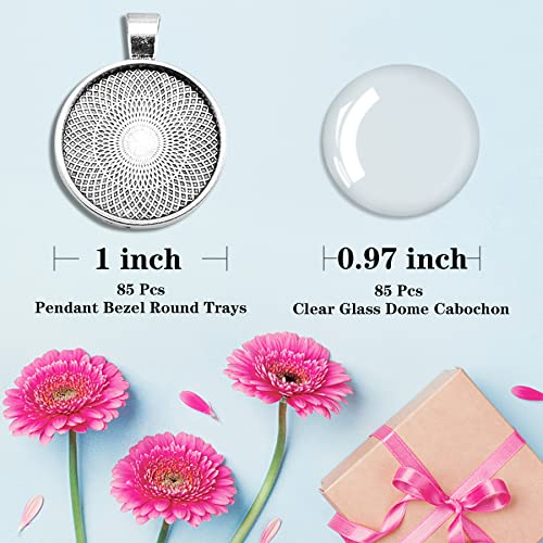 170Pcs Pendant Trays Kit, Round Cabochon and Tray, Alloy Tray Charms Bulk, Bezel Pendant Trays for Homemade Jewelry, Necklaces, DIY Crafts, Resin Art, Paint Pour Skins and Costume Jewelry - size: 170 PCS