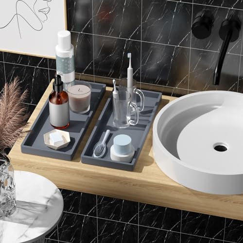 BBK Bathroom Trays 2 Pack (Large, Gray) - Silicone, Rectangular, Dishwasher Safe - Organize Toiletries & Grooming Products - color: Gray (2-pack Large)