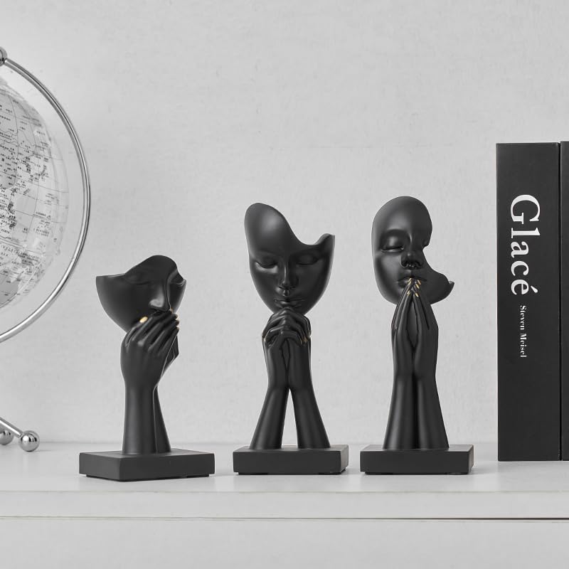 3-Piece Set of Thinker Statues, Gold and Silver Black Abstract Art Meditation Prayer Sculptures, Modern Home Decoration, Desktop Decoration, Home Or Office Decoration Art Gifts(Black) - color: Black