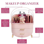 Paris Hilton Makeup Storage Organizer with Lid, Cosmetics and Skincare Organizer for Vanity, Portable Makeup Storage Box for Countertop, Fluted Design with Gold Accents, Pink - style: Organizer Box