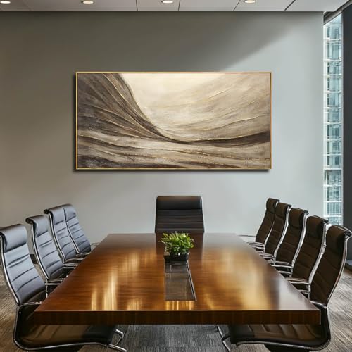 WINKAILIN Modern Abstract Wall Art with Frame Brown and Grey Painting Wave Poster Line Canvas for Living Room Bedroom Textured Home Decor 24x48 Inch - color: Brown and Gold, size: 48"L x 24"W