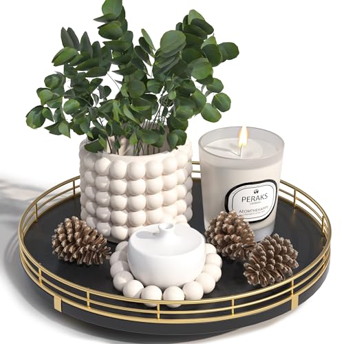 10" Oak Wood Decorative Tray for Home Decor, Tray for Coffee Table Decor Perfume Nightstand Vanity Bathroom Trays for Counter Candle Jewelry Makeup Farmhouse Table Centerpiece for Dining Room Gold - color: Gold Black, size: 10