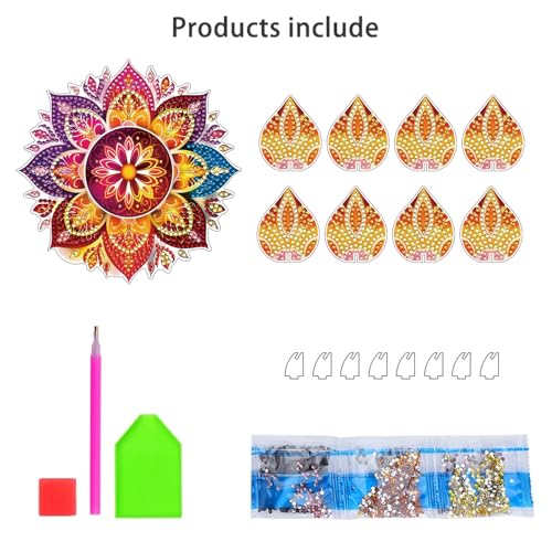 DIY Diamond Art Painting Candlestick Holders 5.71in Mandala Flower Shape Desk Candle Tray Tabletop Ornaments for Wedding Ramadan Party Home Table Centerpiece-Mandala08 - color: Mandala08
