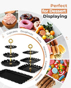 Kootek Dessert Cupcake Stand, 10pcs Dessert Table Display Set, 3 Tiered Cup Cake Holder Tower Stand Riser& Cookie Serving Trays for Wedding, Tea Party, Birthday, Baby Shower - color: Gold & Black, size: 10 Set