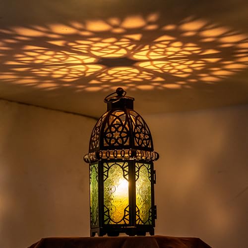 NEEDOMO Hanging Moroccan Lantern, 12.8'' Vintage Candle Holder, Metal Lanterns Decorative Indoor Outdoor, Table, Patio, Porch, Shelf, Gothic Home Decor (Green, Large Size) - color: Green, size: Large