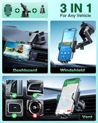 VANMASS [True Military-Grade] Car Phone Holder [Strongest Suction & Clip] Cell Phone Mount for Dashboard Windshield Vent Truck Accessories Cradle Dash Stand for iPhone 15 14 13 12 Android,Green - color: Green