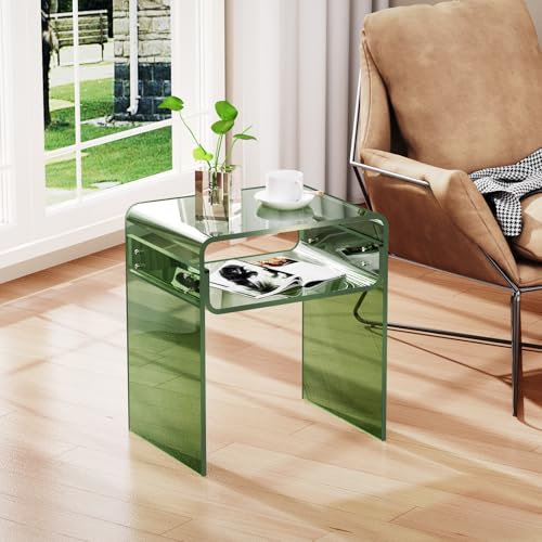 Clear Acrylic End Table 2-Tier Bedside Nightstand for Living Room Bedroom (1, Green) - color: Green
