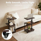 360° Swivel Side Table with Storage, Height Adjustable, Smooth-Rolling Wheels, C-Shaped End Table for Couch/Sofa, Recliner, Living Room, Black Walnut-Look - color: Black Walnut - Look
