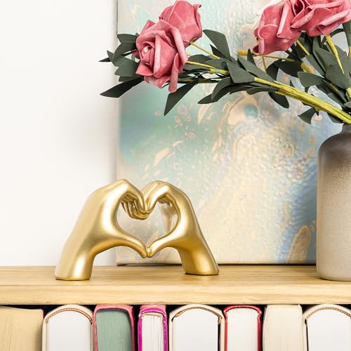 Gold Decor Living Room - Small Shelf Decor Aesthetic - Heart Hands Sculpture - Teen Girls Bedroom Knick Knacks - Cute Home Shelves Accent - Table Statue Love Decorations Gifts (Gold, Small) - color: Gold, size: Small