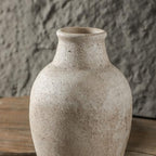 Handmade Rustic-Style Ceramic Decorative vase, Dimensions 8.3 x 5.5 inches, Featuring Distressed Gray and Terracotta hues, Suitable for Rustic, Country, and Various Decor Styles.