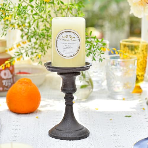 Sungmor Rustic Cast Iron Pillar Candle Holder, 5.9" Tall Vintage Candlestick Holders, Table Centerpiece Metal Candle Holder, Farmhouse Candle Stand for Fireplace Shelf Home Decor - color: Small - 5.9inch Tall