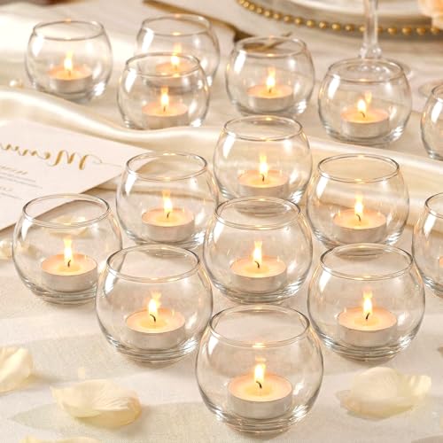 LAMORGIFT 24 Pcs Clear Candle Holders for Table Centerpieces- Small Glass Votive Candle Holders for Standard Tealights, Wedding, Bridal Shower, Birthday Party Table Decorations - color: Clear