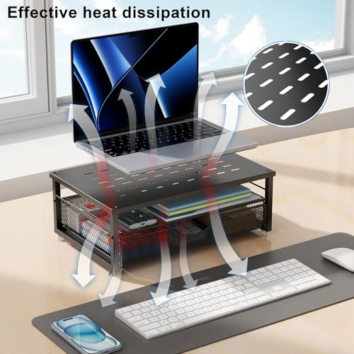 gianotter Computer Monitor Stand Riser, Desk Organizers and Accessories with Drawer, Office Desk Accessories & Workspace Desktop Organizers Storage for Printer Stand (Black) - color: Black