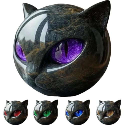 Black Cat Stone Sculpture Figurine Handcrafted Marble-Look Resin Statue with Amber Eyes, Elegant Home & Office Shelf Décor, Halloween Cat Figurine Gift for Animal Lovers (Purple) - color: Purple