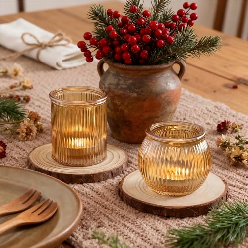 NITIME 12pcs Assorted Gold Votive Candle Holders for Wedding Decor, Ribbed Gold Tea Lights Candle Holder for Diwali, Glass Candle Holder for Fall Table Centerpiece, Party and Holiday Decorations - color: Gold