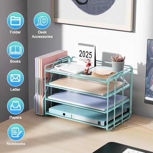 gianotter 4-Tier Paper Organizer With Magazine Holder, Desk Organizers and Accessories, Desk Accessories & Workspace Organizers, File Organizer for Office Supplies Storag (Blue, 4-Tier) - color: Blue, size: 4-Tier
