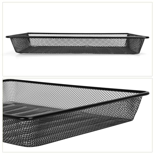 Office Metal Mesh Basket for Desk, Single Paper Tray Organizer, Turn in Trays Classroom, Flat Mail Letter Storage Basket for Office Home Drawers School, Black (5 Pack)