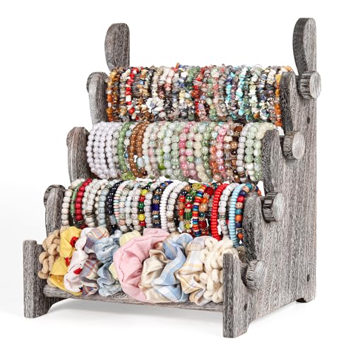 TOPNEW 4 Tier Wooden Bracelet Holder,Scrunchie Bangle Watch Necklace Display Storage Jewelry Holder Stand Display Organizer,Antique White - color: 4 Tier Antique White