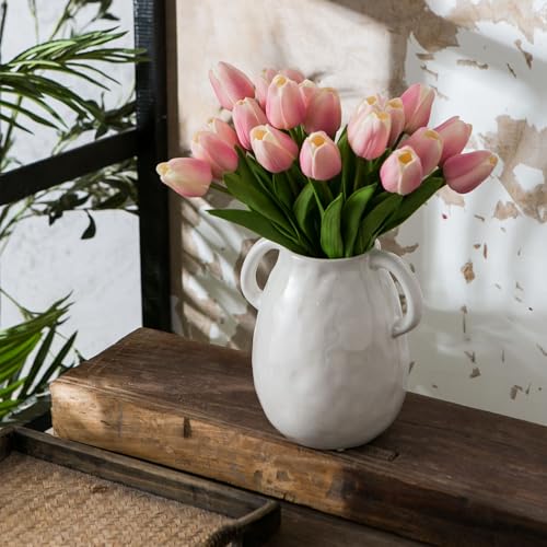 White Ceramic Vase with 2 Handles for Modern Farmhouse Home Decor, Vintage Rustic Decorative Vases, Small Vase for Fresh and Dried Flowers, Centerpiece Table Decorations, 7 Inch - color: 2 White Handles