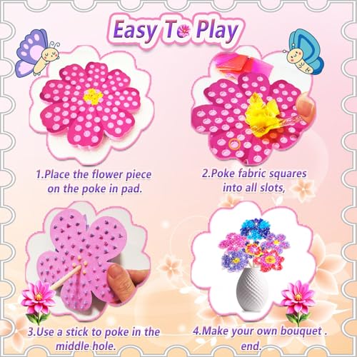 JRD&BS WINL Poke in Fun Art Kit for Kids Ages 3 up, Flower Bouquet Creative Decor Mess Free Art Set for Children Fun Activity Gifts for Boy and Girls 4-8 Year Old DIY Fabric Craft (Flower Bouquet) - style: Flower Bouquet
