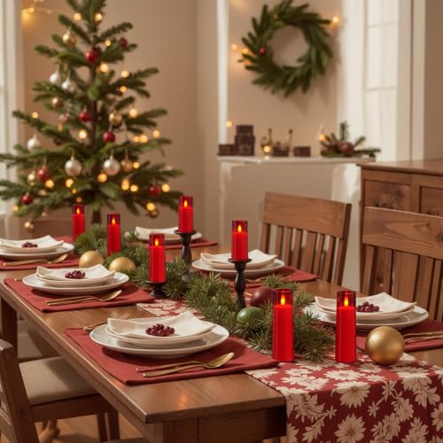 Homemory Decorative Flameless Candles, Battery Operated Candles with Remote & Timer, Flickering Led Pillar Candles, Plexiglass, Red, Pack of 9, D2.2 xH 5" 6" 7" - color: Red