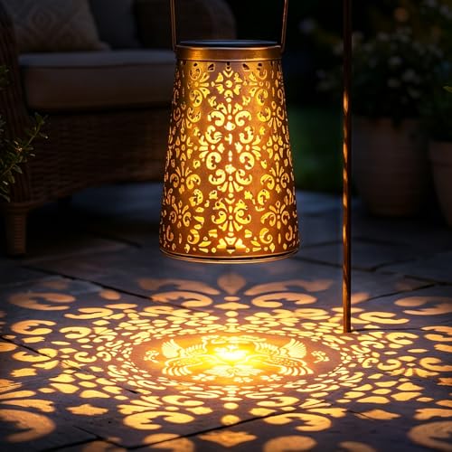 LeiDrail 2 Pack Hummingbird & Flower Solar Lanterns Outdoor, Hanging Waterproof Vintage Metal Lantern, Auto On/Off Garden Patio Yard Porch Pathway Decor, Gifts for Women Mom Grandma - color: Flower