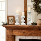 Farmhouse Large Candle Holders for Pillar Candles, Rustic Wooden Beaded Candle Holder, Perfect for Table Centerpieces, Coffee Table or Fireplace Mantel, 3 Piece Set (White) - color: White