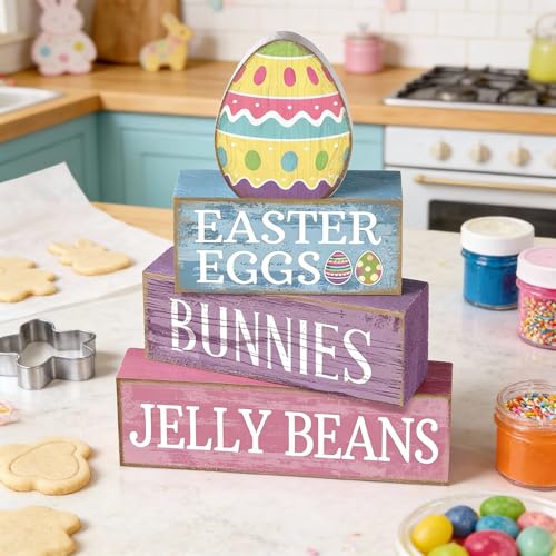 Lineshading 4 Pcs Easter Table Decoration Wooden Pastel Egg - No Assembly Required Reusable Happy Easter Tiered Tray Decor, Perfect for Home Kitchen Shelf Party Farmhouse Centerpieces & Holy Week Gift - style: Easter Egg